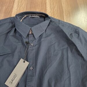 NWT Gaudi Classic Stretch Cotton Navy Blue Button Up Long Sleeve Shirt. XXL